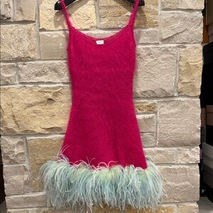Saint Laurent Mohair Mini Dress with Ostrich Feather Hem -Size S